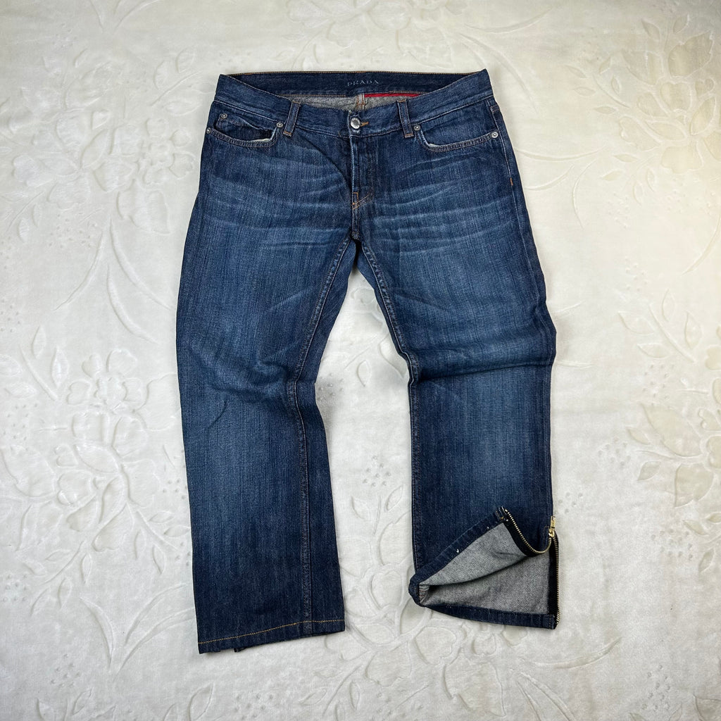 Jeans Prada Milano Vintage Cropped Zip Fondo Denim Blu W30 (44-M)