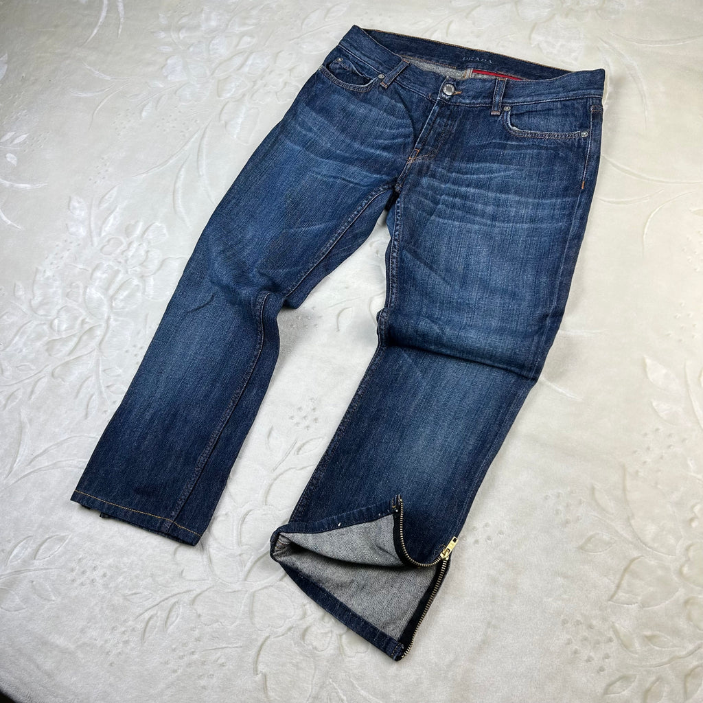 Jeans Prada Milano Vintage Cropped Zip Fondo Denim Blu W30 (44-M)