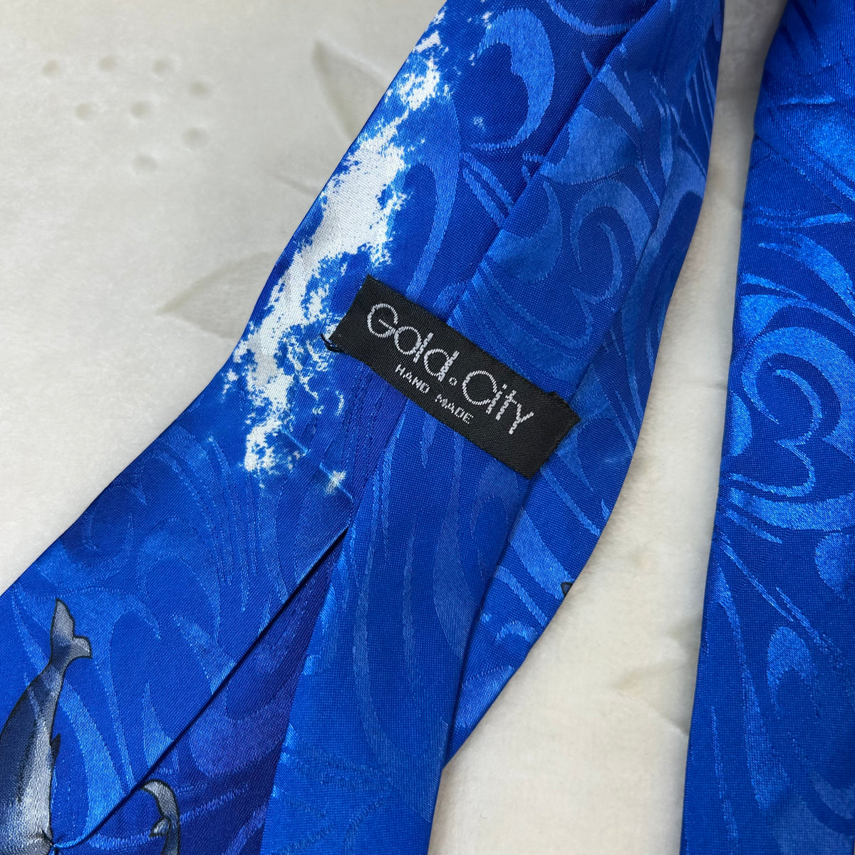 Cravatta Cold City Vintage 100% Seta Delfini Oceano Blu Made in Italy