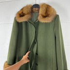 Cappotto da Donna  sartoriale vintage 100% Lana Verde con Collo e Polsini in visone (M)