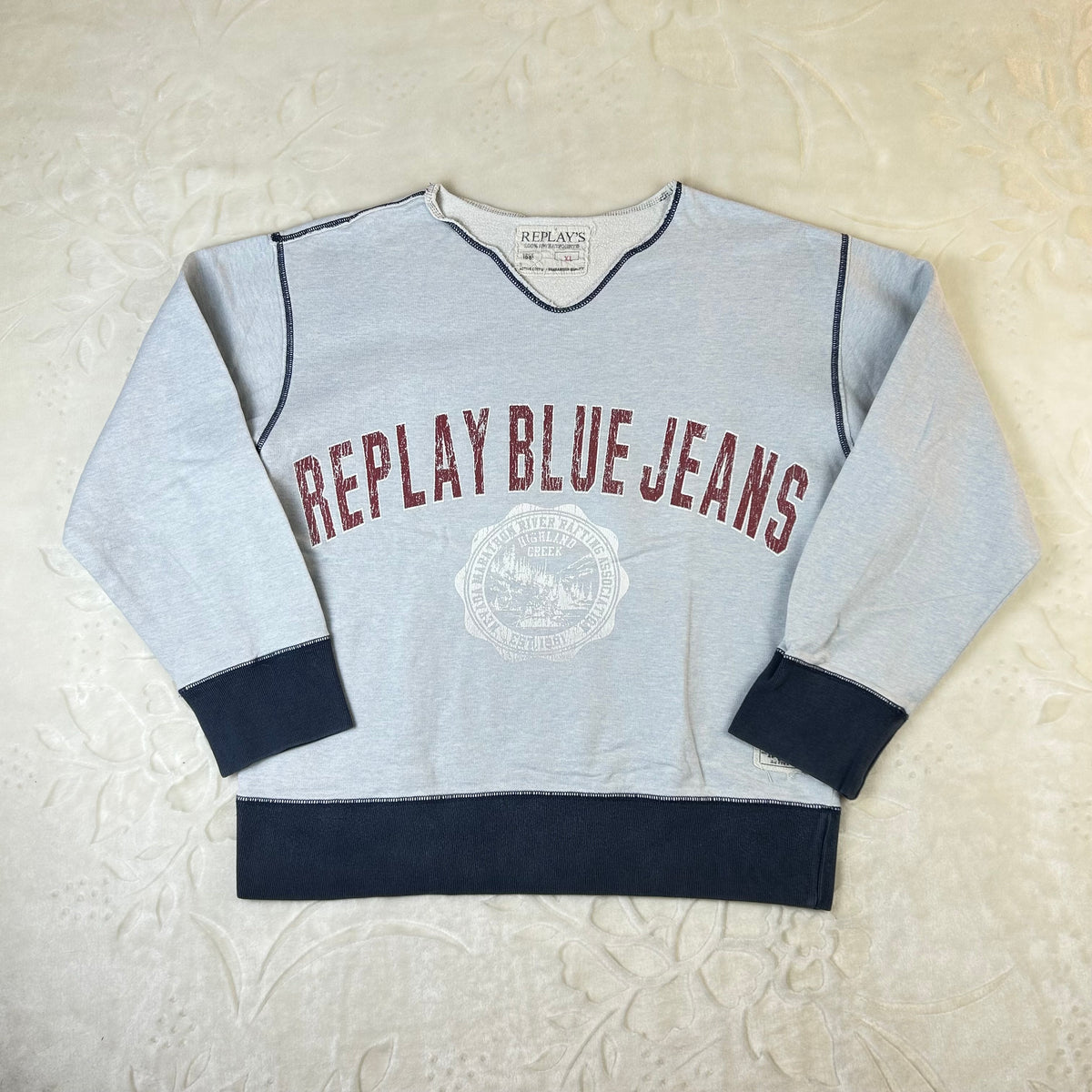 Felpa Replay Blue Jeans Vintage Grigia con Maxi Logo Stampato (XL)