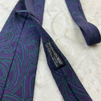 Cravatta Yves Saint Laurent Vintage 100% Seta Paisley Viola Verde