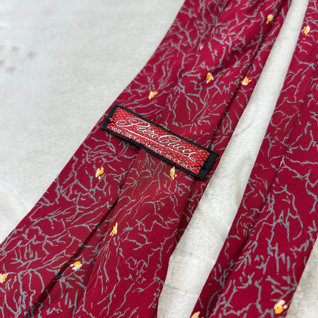 Cravatta Piero Cucci Vintage 100% Seta Fantasia Floreale Bordeaux
