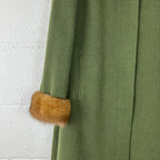 Cappotto da Donna  sartoriale vintage 100% Lana Verde con Collo e Polsini in visone (M)