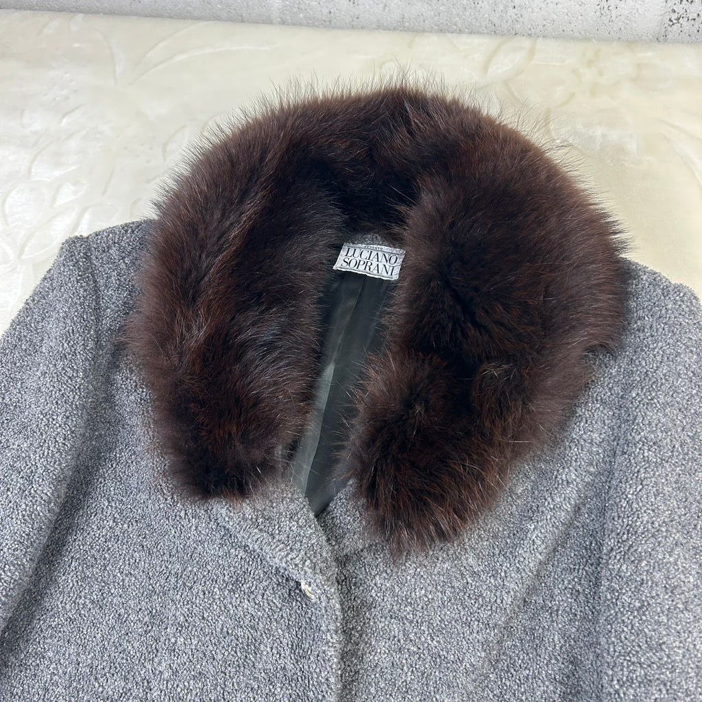 Cappotto da Donna Luciano Soprani Vintage Grigio con Collo in Pelliccia Marrone (M)