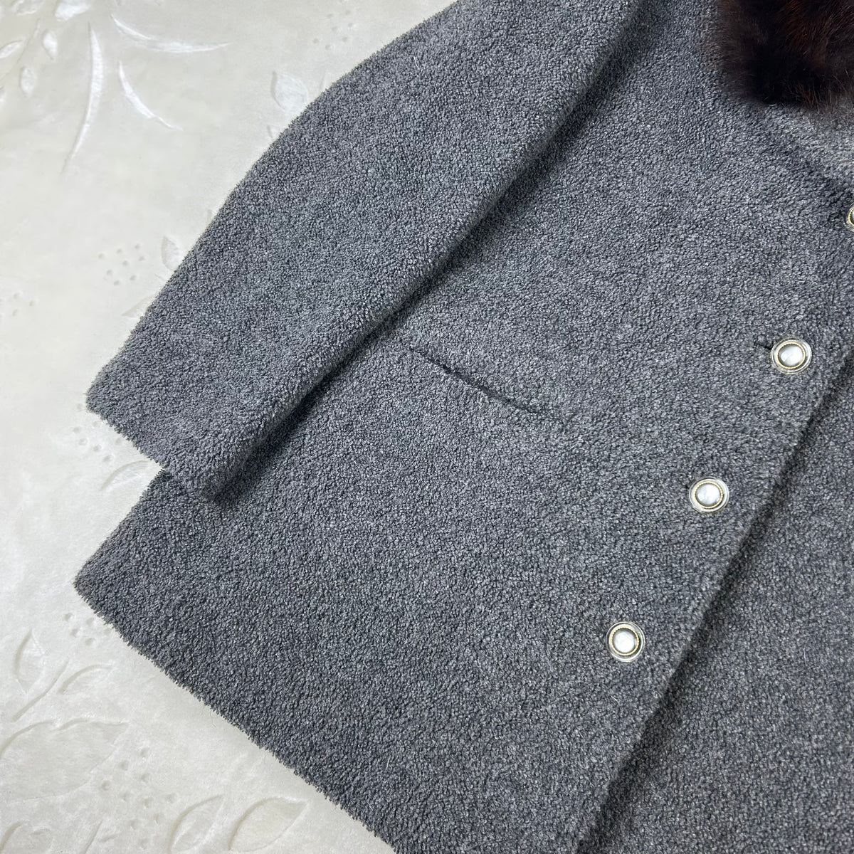 Cappotto da Donna Luciano Soprani Vintage Grigio con Collo in Pelliccia Marrone (M)