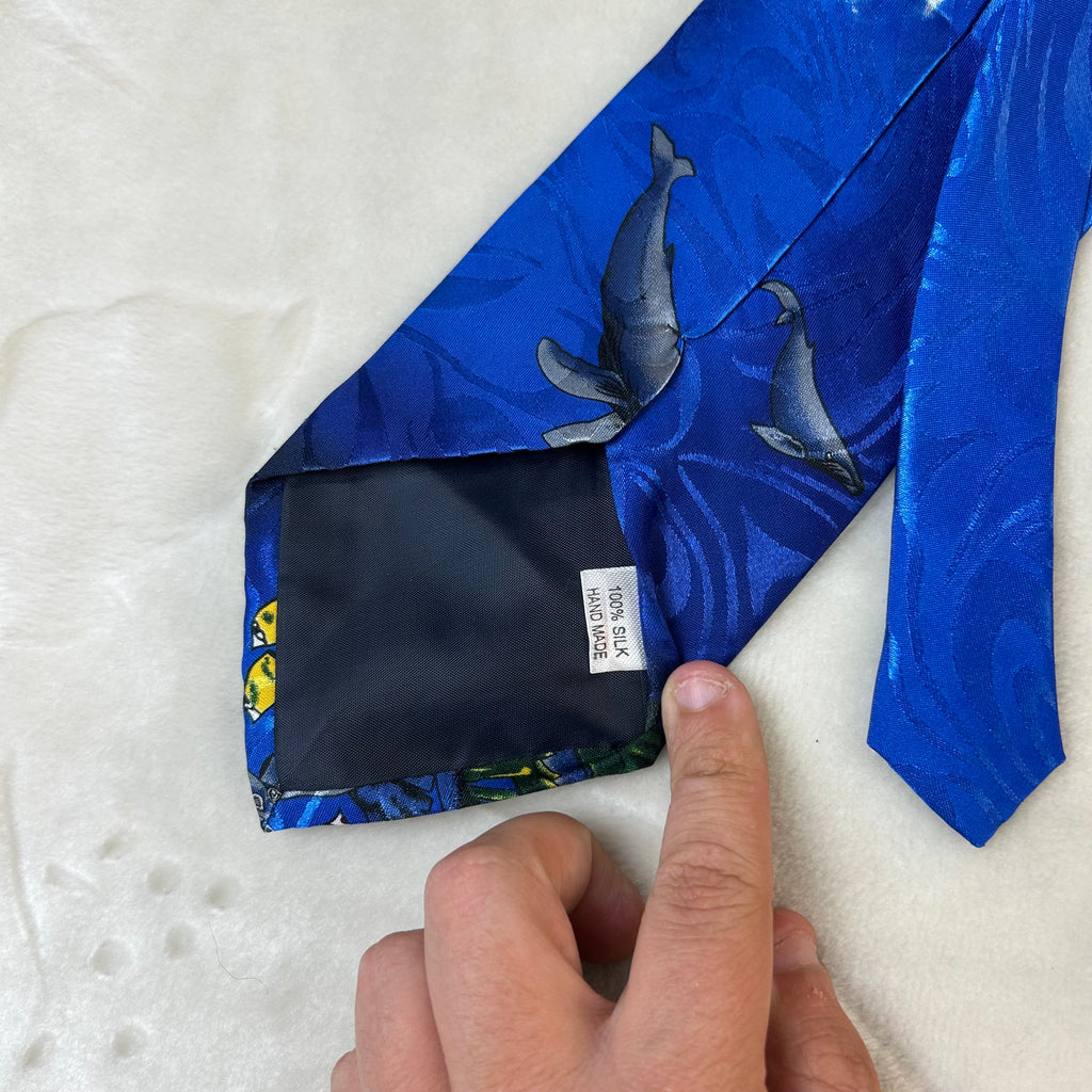 Cravatta Cold City Vintage 100% Seta Delfini Oceano Blu Made in Italy