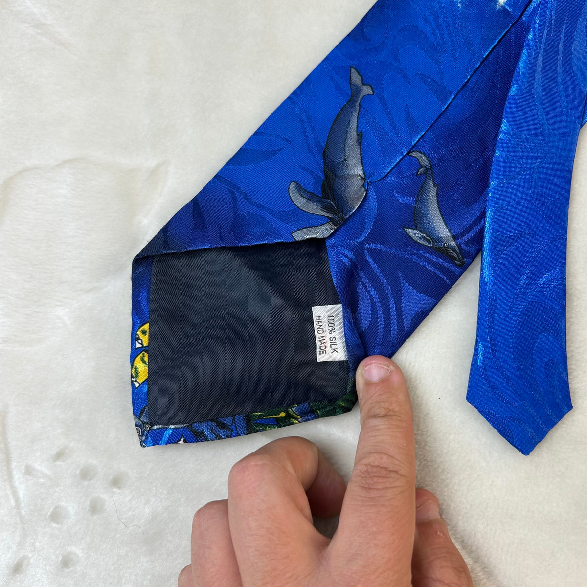 Cravatta Cold City Vintage 100% Seta Delfini Oceano Blu Made in Italy