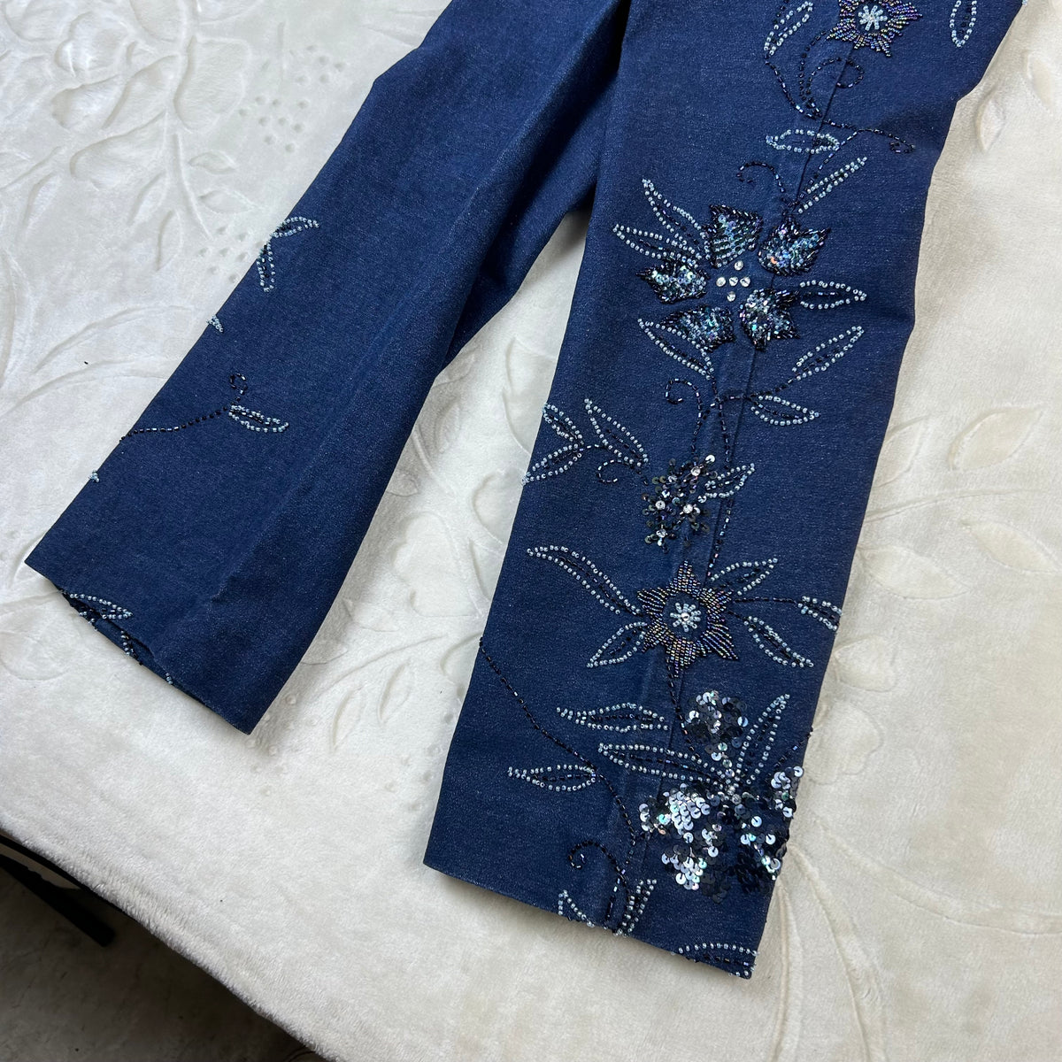 Jeans Donna Vintage Ricamati Blu Scuro Paillettes Y2K (M)