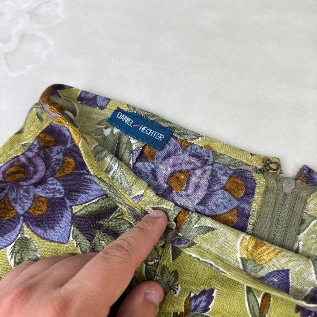 Gonna Vintage Daniel Hechter Floreale in Lino e Viscosa Made in Italy (S-M)