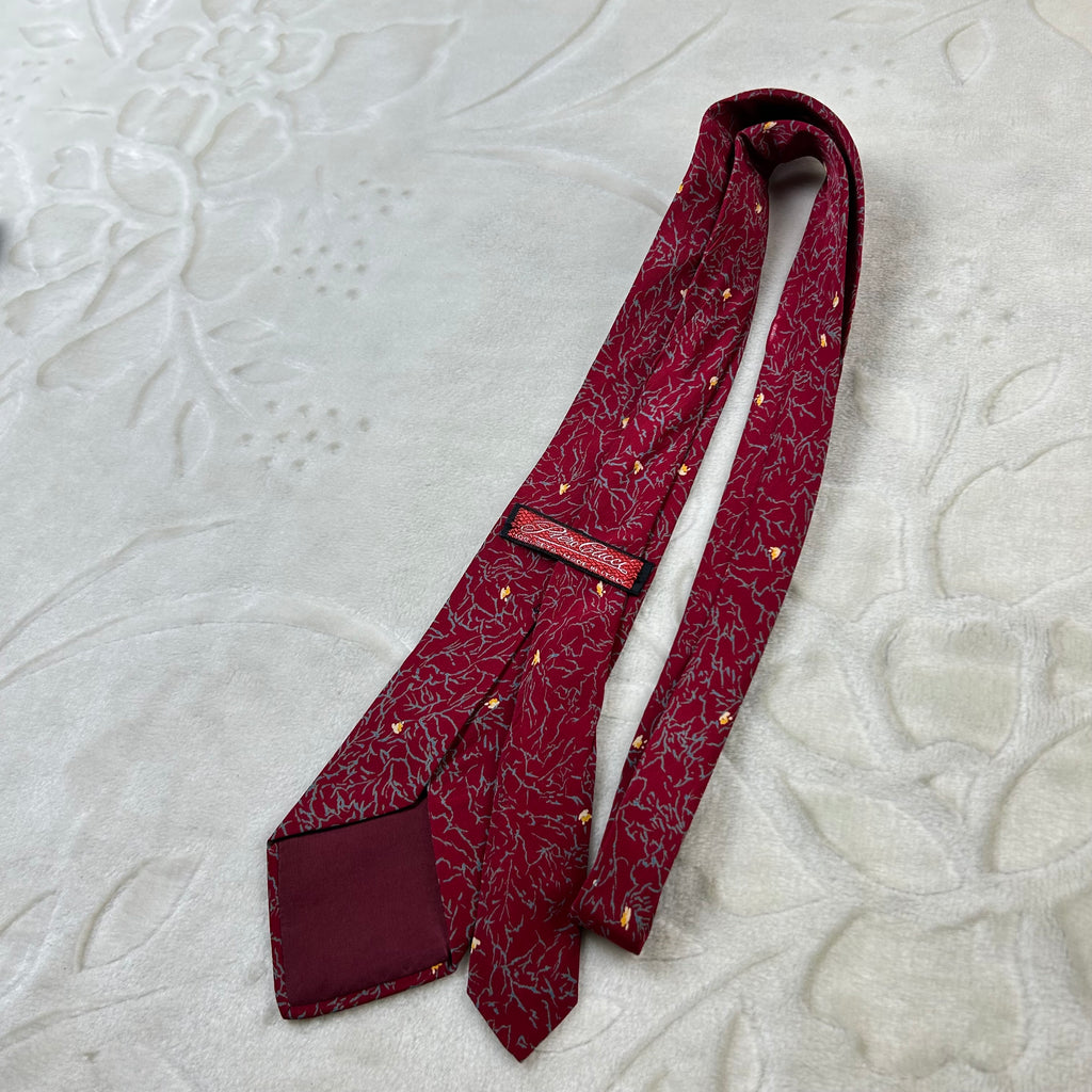 Cravatta Piero Cucci Vintage 100% Seta Fantasia Floreale Bordeaux