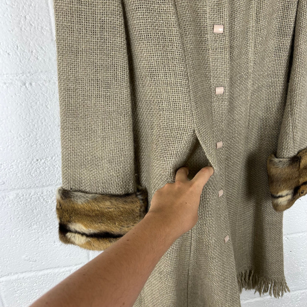 Cappotto Mariella Burani Vintage Made in Italy Lana Vergine con Pelliccia (44-M)