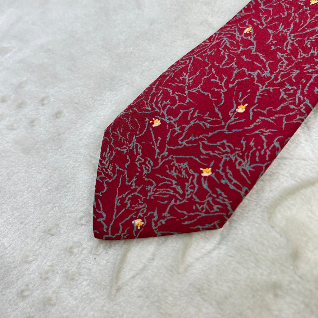Cravatta Piero Cucci Vintage 100% Seta Fantasia Floreale Bordeaux