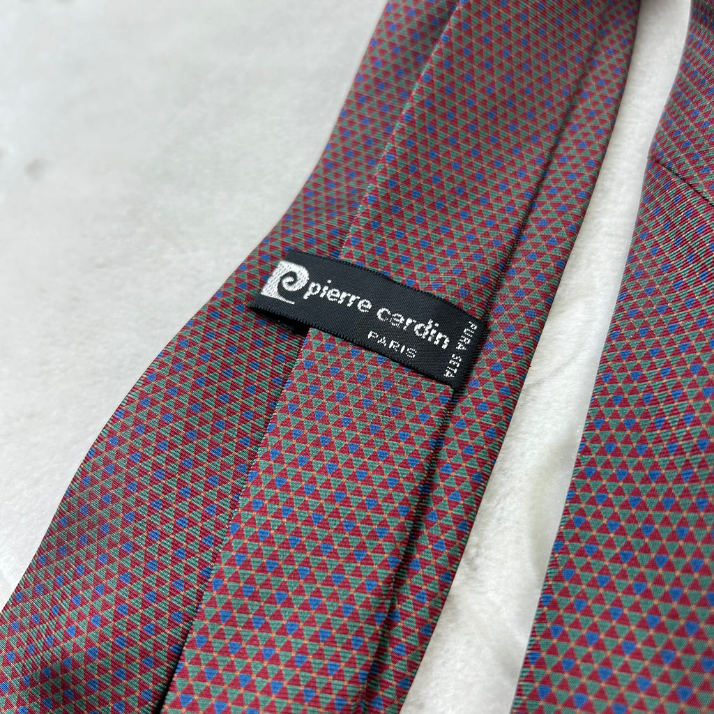 Cravatta Pierre Cardin Paris Vintage 100% Seta Fantasia Geometrica Bordeaux Verde Blu