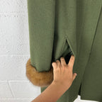 Cappotto da Donna  sartoriale vintage 100% Lana Verde con Collo e Polsini in visone (M)