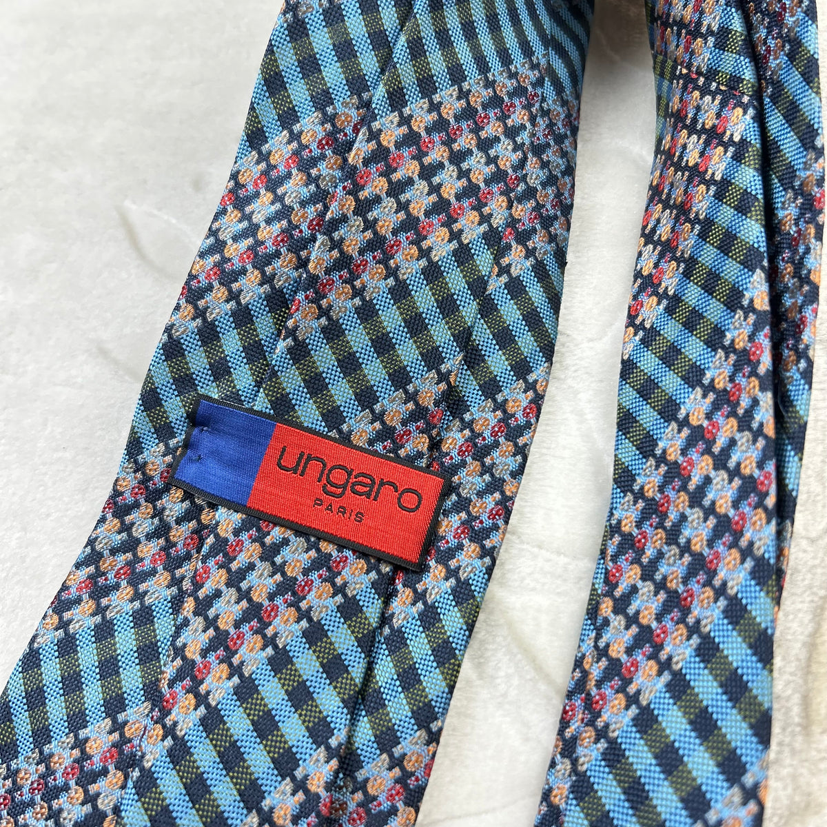 Cravatta Ungaro Paris Vintage 100% Seta Fantasia Geometrica Multicolor