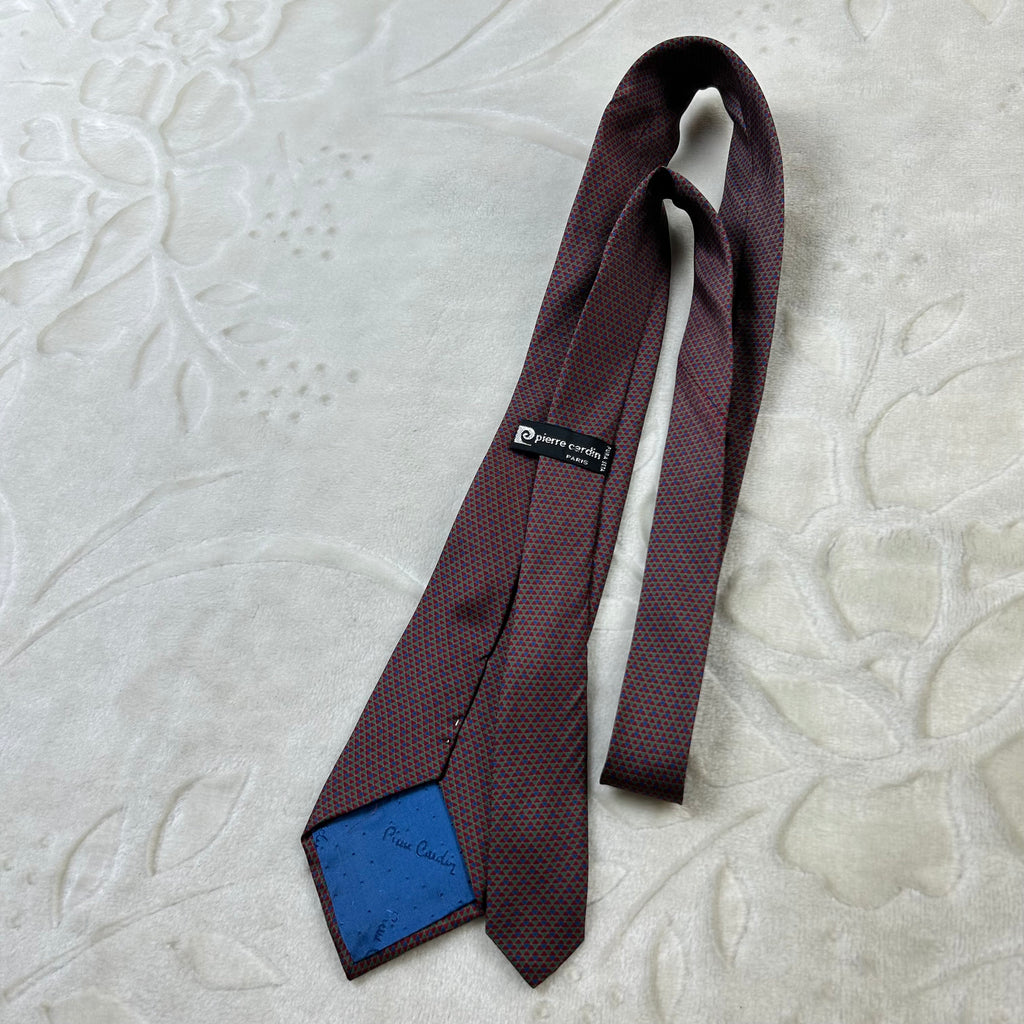 Cravatta Pierre Cardin Paris Vintage 100% Seta Fantasia Geometrica Bordeaux Verde Blu