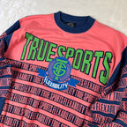 Felpa Vintage True Sports by Enzo Fusco Rosa Fluo e Blu con Maxi Stampa (M)