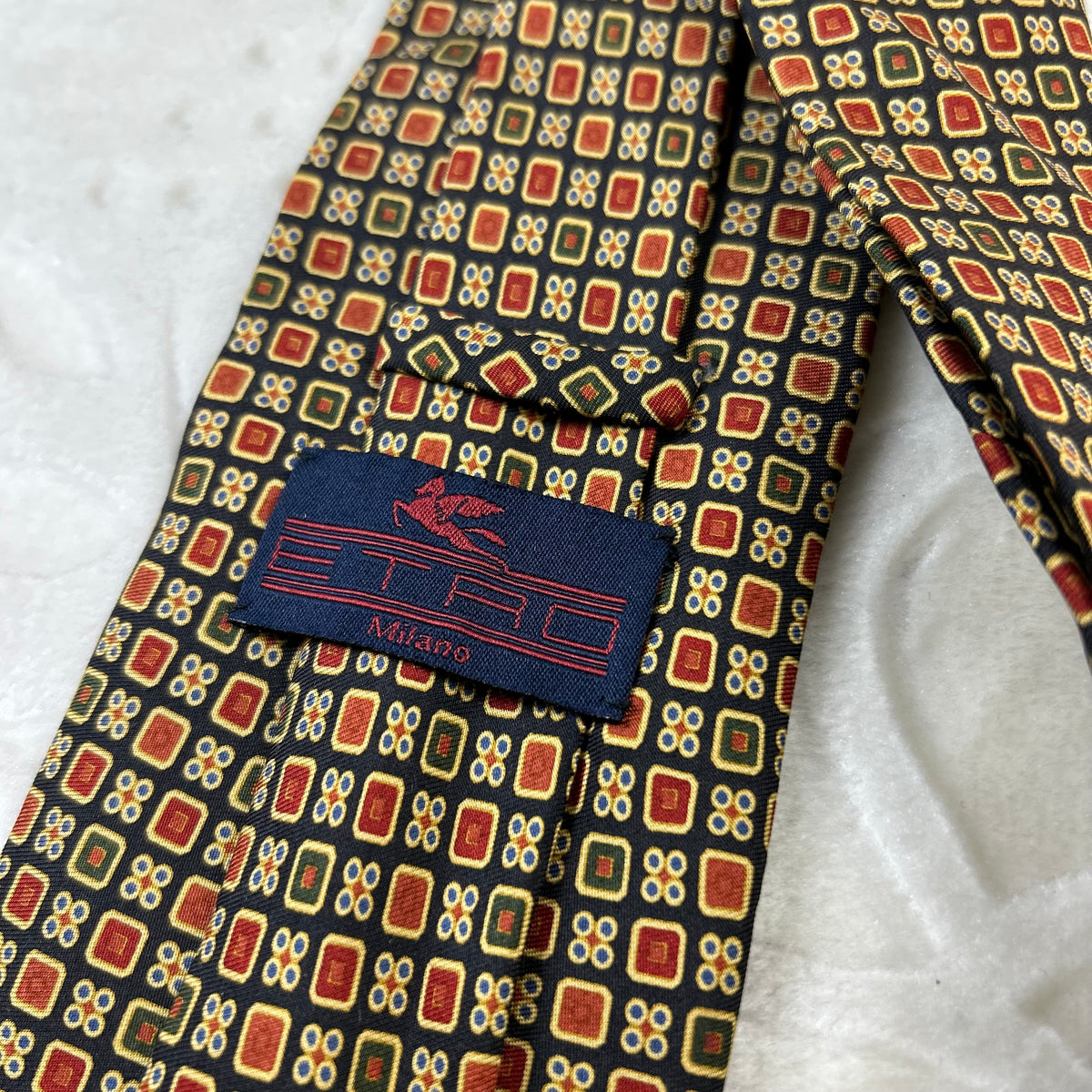 Cravatta Etro Milano Vintage 100% Seta Fantasia Geometrica Multicolor