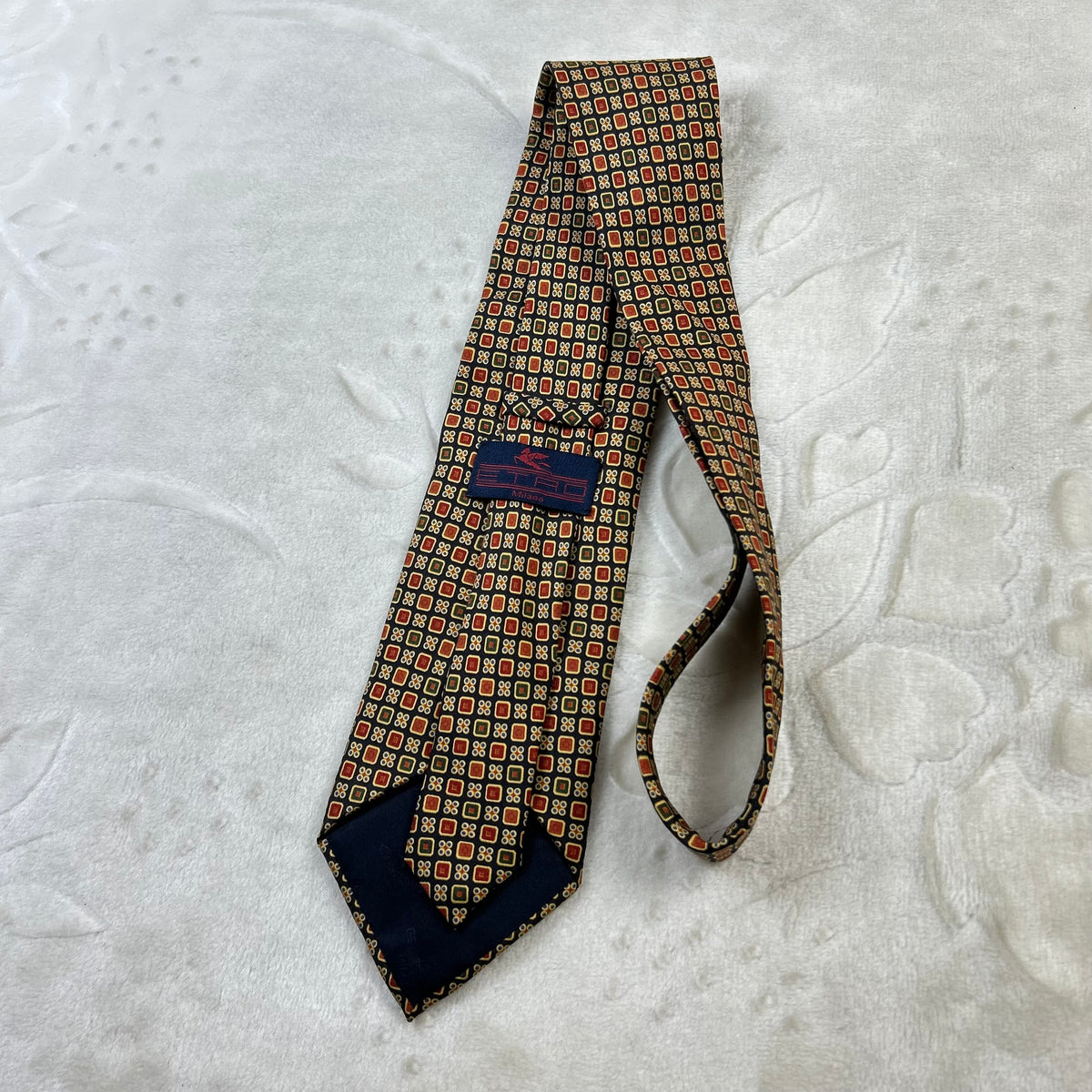 Cravatta Etro Milano Vintage 100% Seta Fantasia Geometrica Multicolor