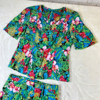 Completo da donna Vintage Tropicale in Viscosa con Gonna Floreale (S)