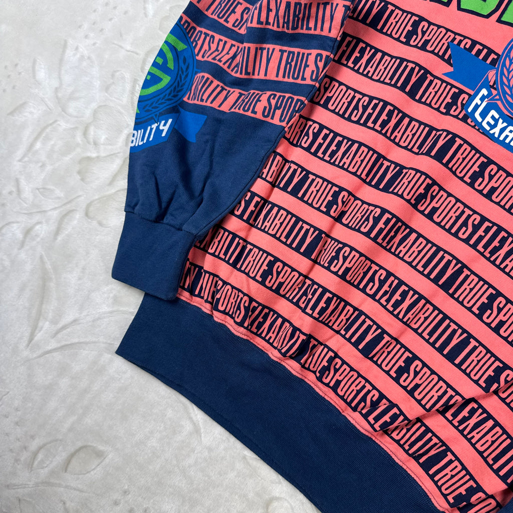 Felpa Vintage True Sports by Enzo Fusco Rosa Fluo e Blu con Maxi Stampa (M)