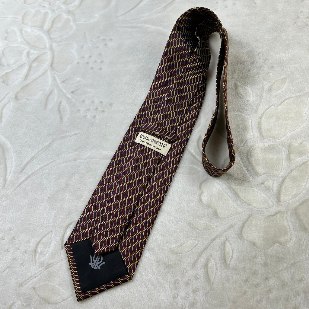 Cravatta Regina Schrecker Vintage 100% Seta Bordeaux Fantasia Geometrica