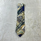Cravatta Pal Zileri Vintage 100% Seta Fantasia Architettonica Blu Verde Made in Italy