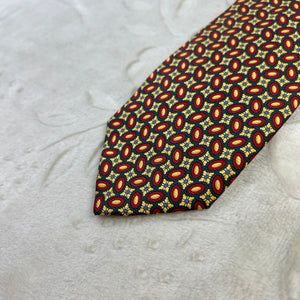 Cravatta Roccobarocco Vintage 100% Seta Fantasia Geometrica Verde Rosso Oro Made in Italy