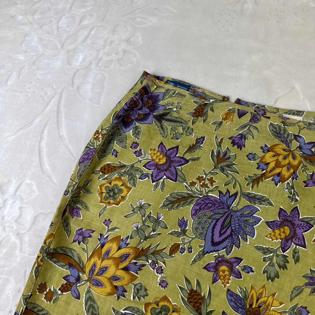 Gonna Vintage Daniel Hechter Floreale in Lino e Viscosa Made in Italy (S-M)