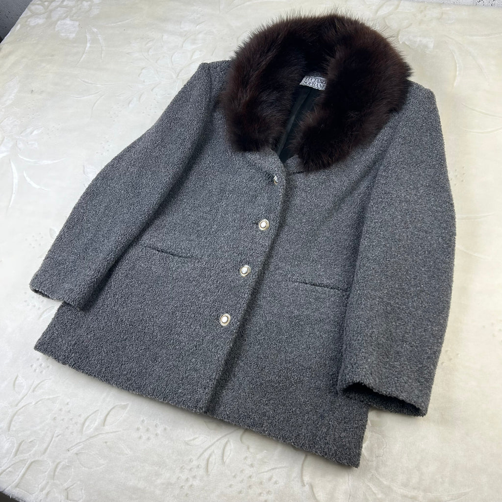 Cappotto da Donna Luciano Soprani Vintage Grigio con Collo in Pelliccia Marrone (M)