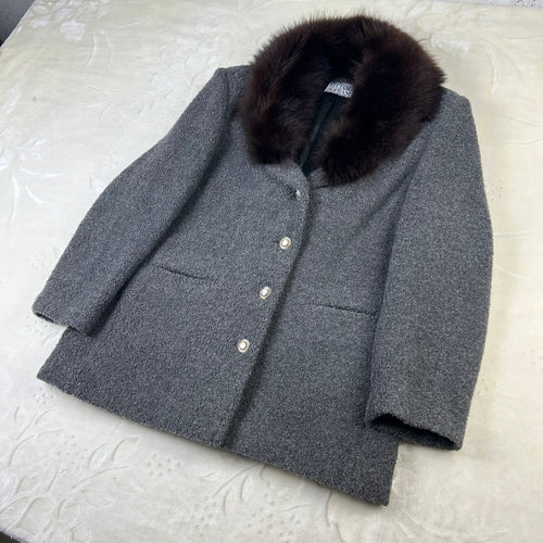 Cappotto da Donna Luciano Soprani Vintage Grigio con Collo in Pelliccia Marrone (M)