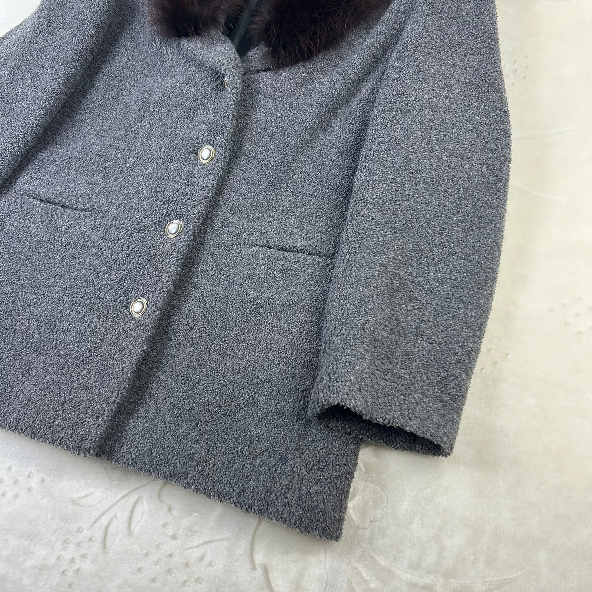 Cappotto da Donna Luciano Soprani Vintage Grigio con Collo in Pelliccia Marrone (M)