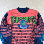 Felpa Vintage True Sports by Enzo Fusco Rosa Fluo e Blu con Maxi Stampa (M)