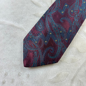 Cravatta Ungaro Paris Vintage 100% Seta Fantasia Paisley Bordeaux Blu