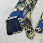 Cravatta Pal Zileri Vintage 100% Seta Fantasia Architettonica Blu Verde Made in Italy