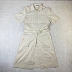 Vestito Chemisier Vintage Beretta Safari Beige in Cotone con Cintura Made in Italy (M)