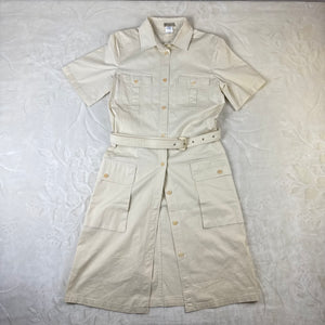 Vestito Chemisier Vintage Beretta Safari Beige in Cotone con Cintura Made in Italy (M)