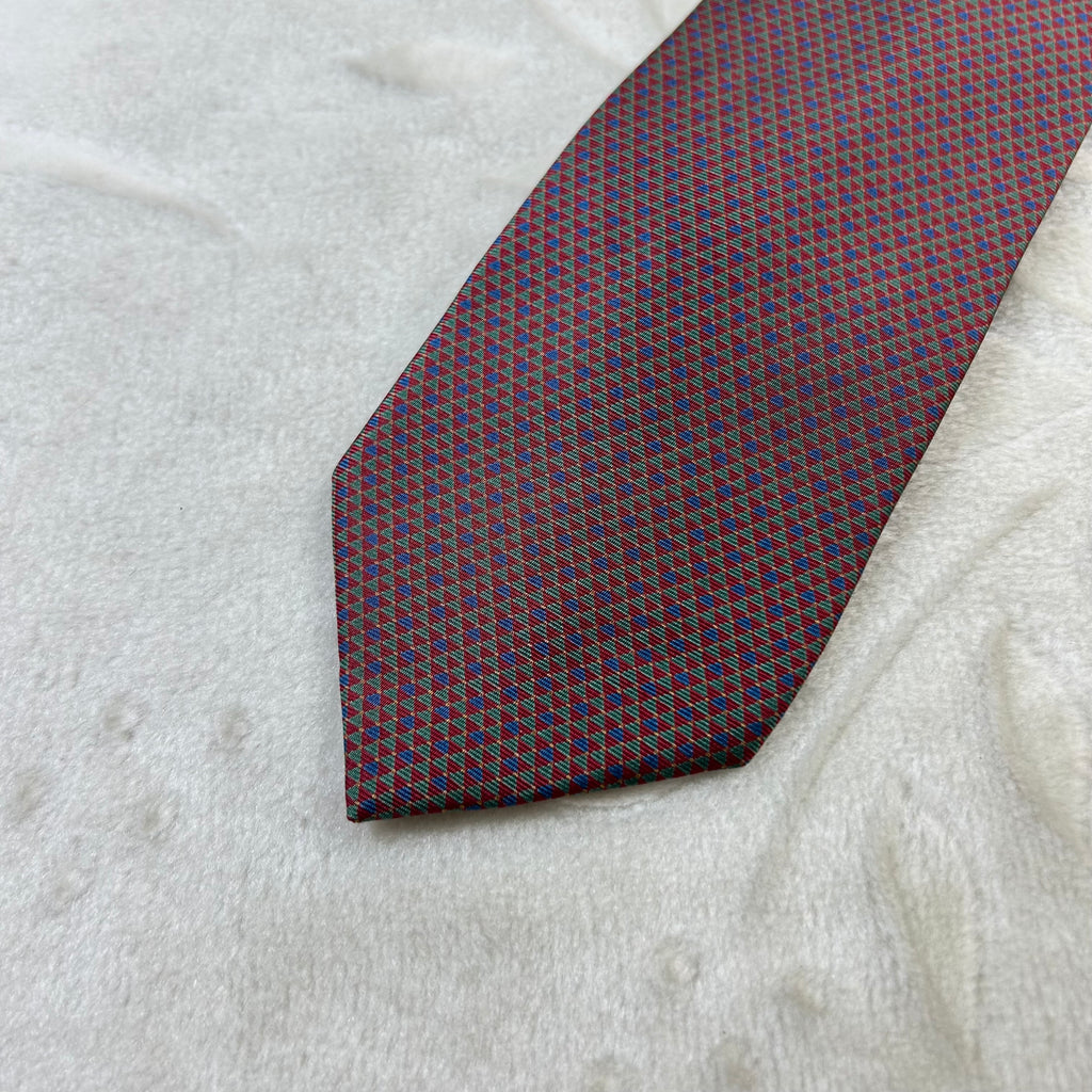 Cravatta Pierre Cardin Paris Vintage 100% Seta Fantasia Geometrica Bordeaux Verde Blu