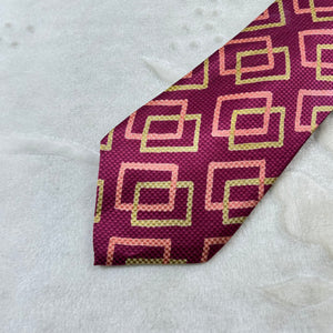 Cravatta Yves Saint Laurent Paris Vintage 100% Seta Fantasia Geometrica Bordeaux