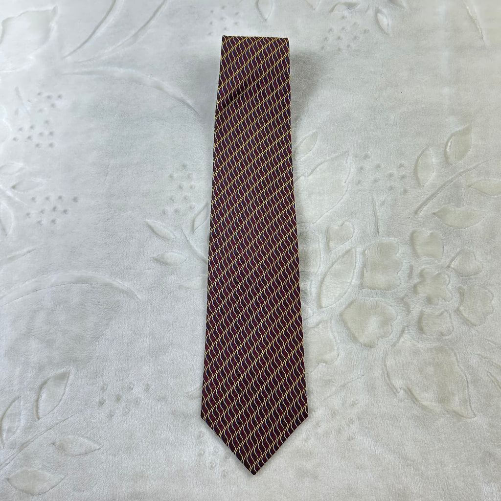 Cravatta Regina Schrecker Vintage 100% Seta Bordeaux Fantasia Geometrica