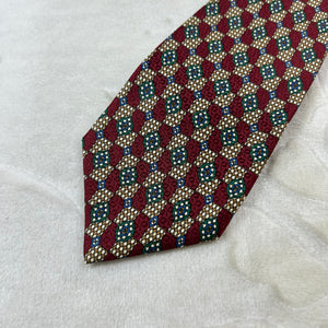 Cravatta Valentino Vintage 100% Seta Fantasia Geometrica Bordeaux Verde