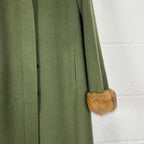 Cappotto da Donna  sartoriale vintage 100% Lana Verde con Collo e Polsini in visone (M)