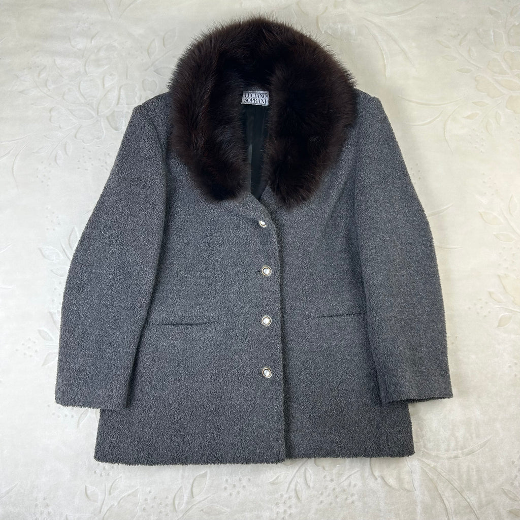Cappotto da Donna Luciano Soprani Vintage Grigio con Collo in Pelliccia Marrone (M)