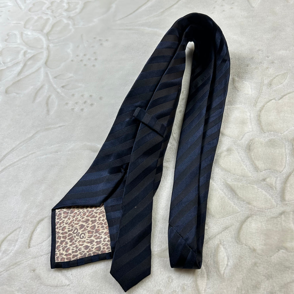 Cravatta Dolce & Gabbana D&G 100% Seta Blu Navy Regimental Made in Italy