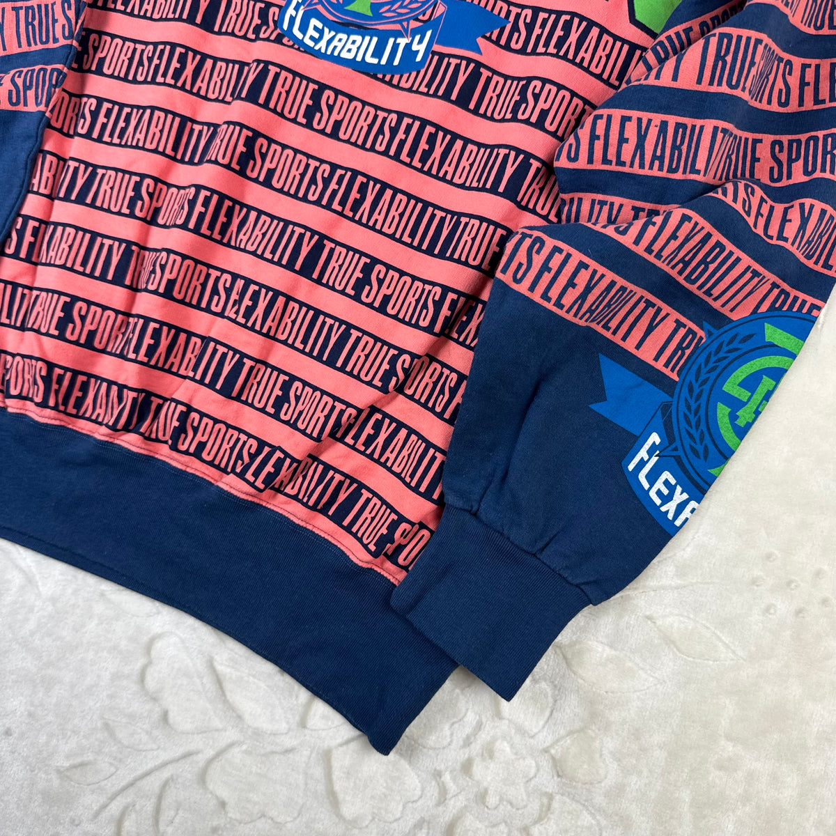 Felpa Vintage True Sports by Enzo Fusco Rosa Fluo e Blu con Maxi Stampa (M)