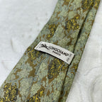 Cravatta Longchamp Paris Vintage 100% Seta Fantasia Floreale Verde Oro