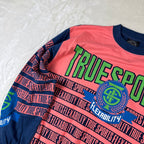 Felpa Vintage True Sports by Enzo Fusco Rosa Fluo e Blu con Maxi Stampa (M)