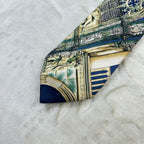 Cravatta Pal Zileri Vintage 100% Seta Fantasia Architettonica Blu Verde Made in Italy