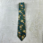 Cravatta Valentino Vintage 100% Seta Fantasia Floreale Verde Blu Made in Italy